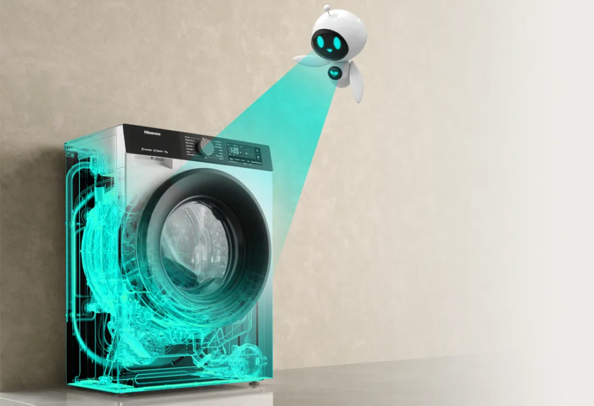 Απεικονίζεται ρομποτάκι να σκανάρει το πλυντήριο.